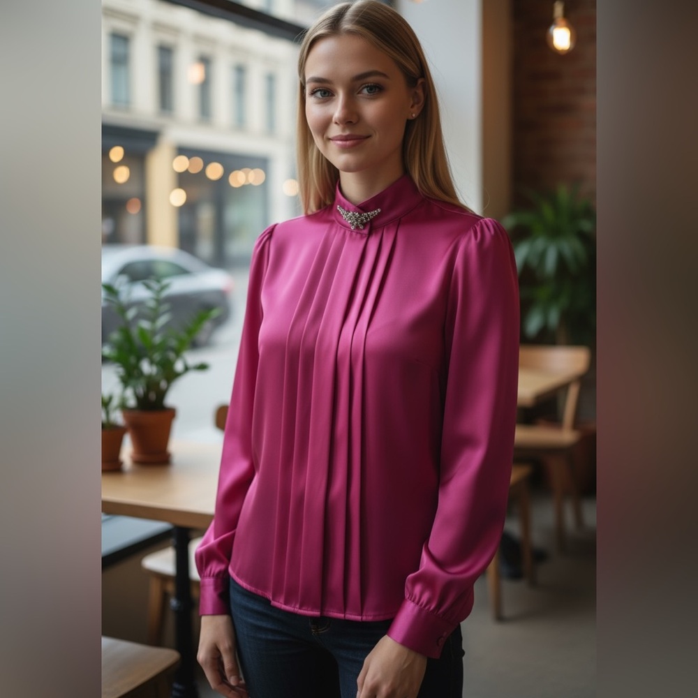 Vintage Fuchsia Satin Blouse